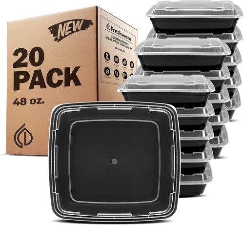 Freshware Meal Prep Containers - 20 Pack Stackable Food Storage with Lids | Microwave & Dishwasher Safe (48 oz)