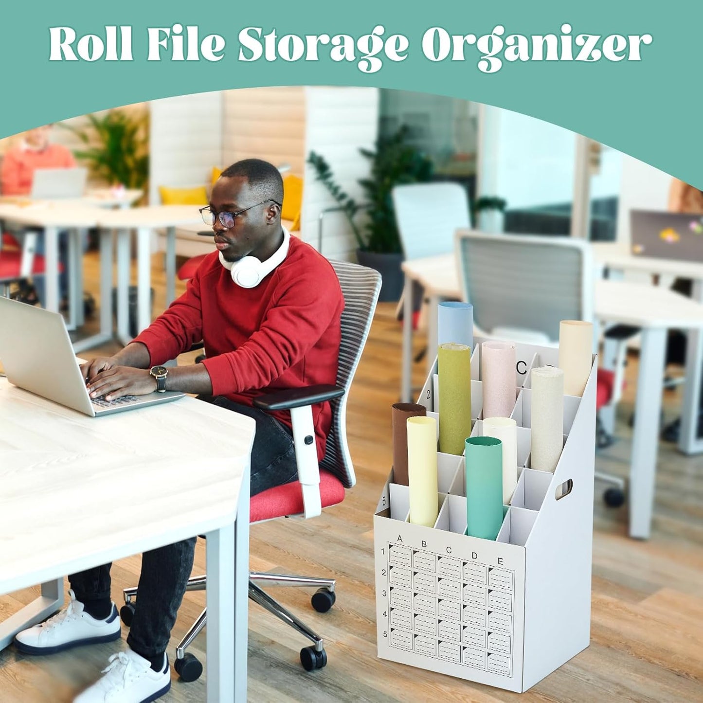 Menkxi Vertical Blueprint Storage Organizer - 25 Slot Roll File Holder with Labeling Grid | Ideal for Office & Home