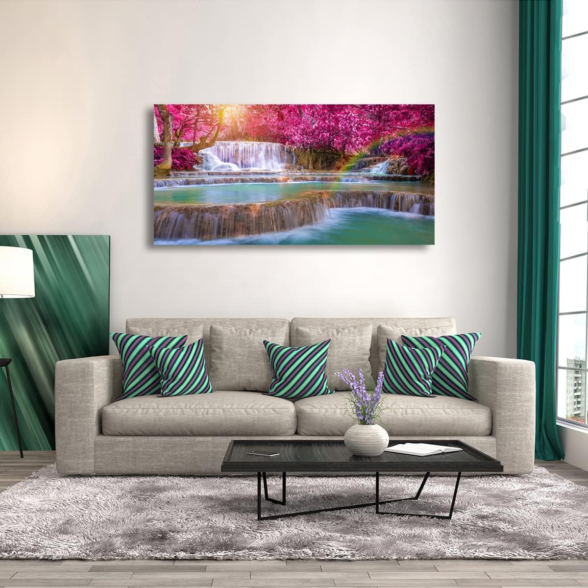 SiGuTie Waterfall Landscape Canvas Wall Art Prints Poster Lake Tree Pictures Wall Decor Natural Scenery Painting for Living Room Bedroom Kitchen Home Decoration 20x40 Artwork Easy Hanging