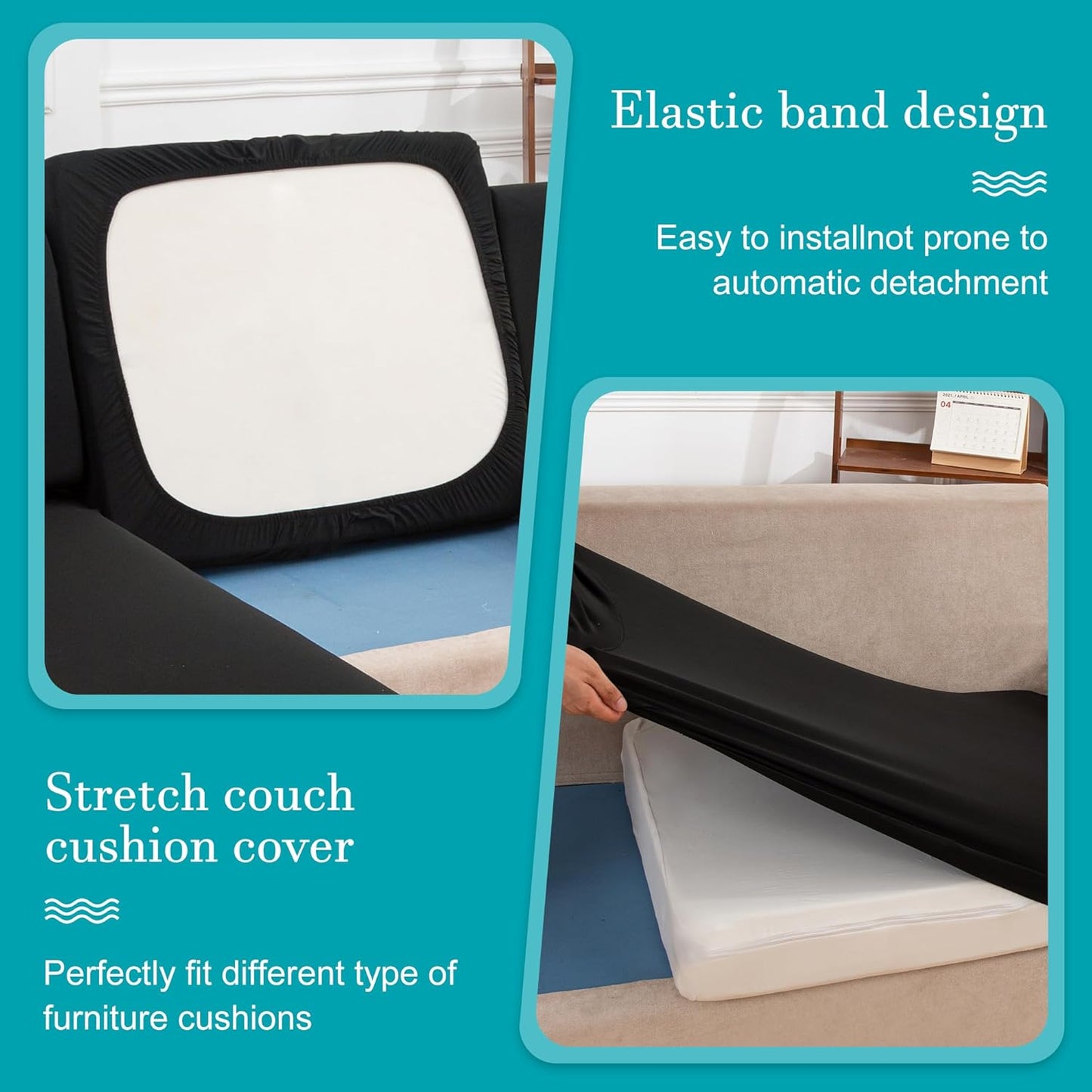 Skiennix 12 Pcs Stretch Patio Cushion Covers - Washable Outdoor Sofa Slipcovers | Black, Cover Only
