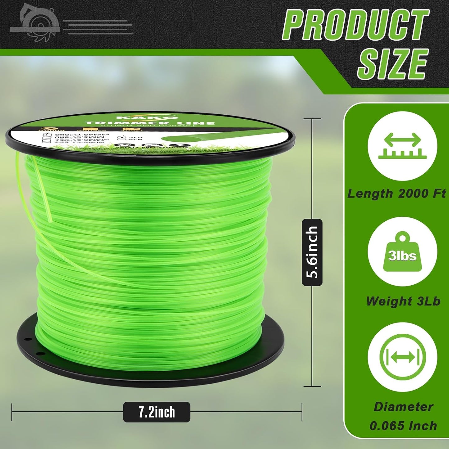 KAKO 065 Trimmer Line - Durable .065 Inch Weed Wacker String | 2000 Ft Commercial Nylon, Fits Most Trimmers