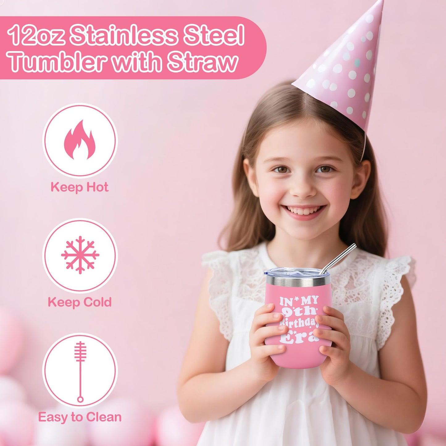 Splendest 9 Year Old Girl Birthday Gifts – 9PCS Pink 9th Birthday Presents for Girl – Gifts for 9 Year Old Girls