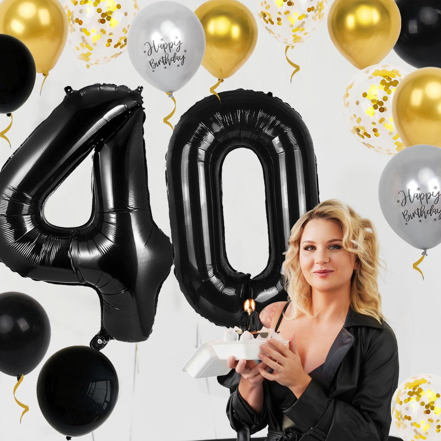 40th Birthday Decorations for Men Women, 40 inch 40 Balloon Numbers, 18 pcs 12 inch 40th Birthday Decoration Balloons for 40th Men Women Birthday Anniversary Party Decoration