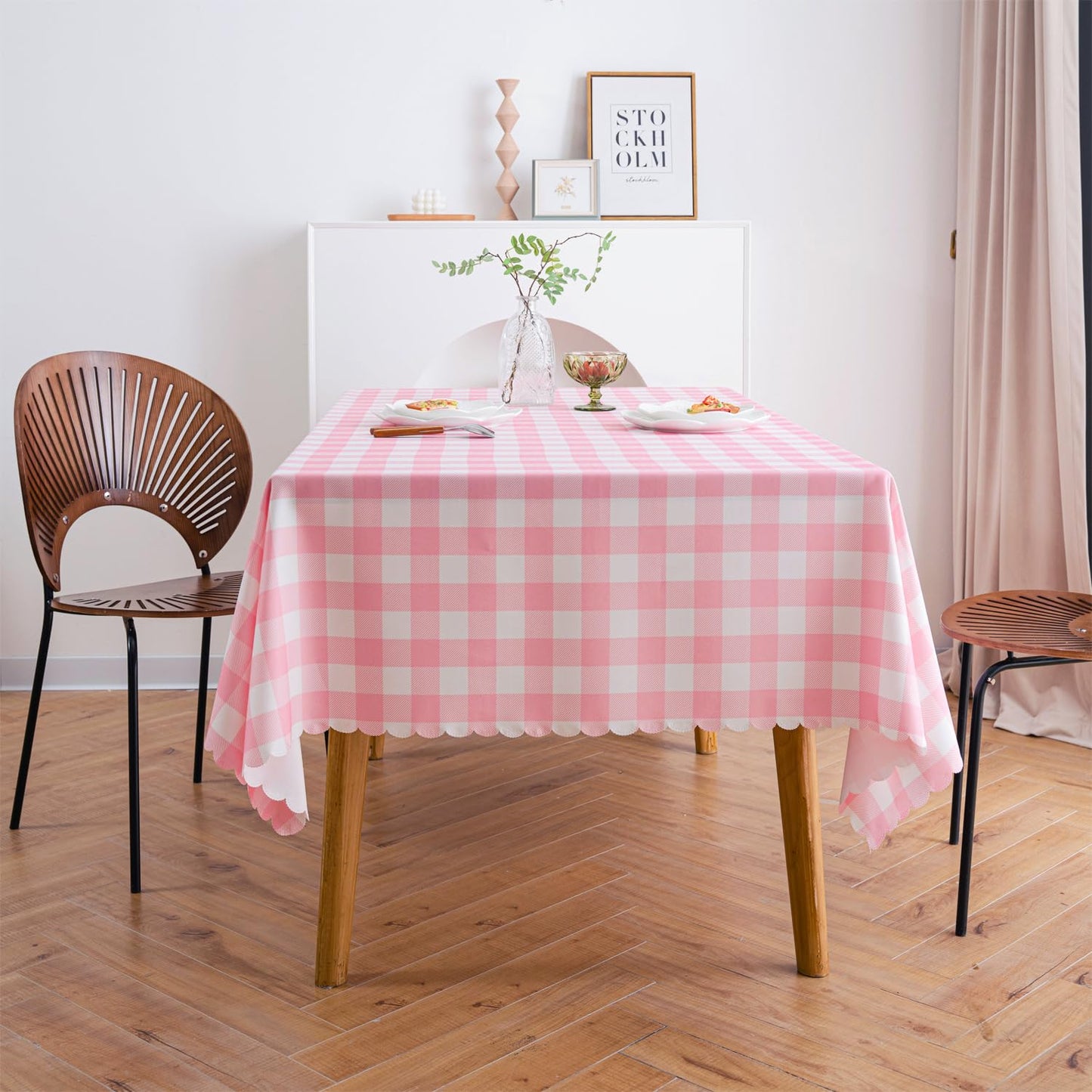 MANGATA CASA Pink Gingham Tablecloth for Rectangle Tables- Checkered Table Cloth Waterproof Kitchen & Table Linens-Polyester Buffalo Plaid Wrinkle Free Table Cover(Baby Pink 60x84in)