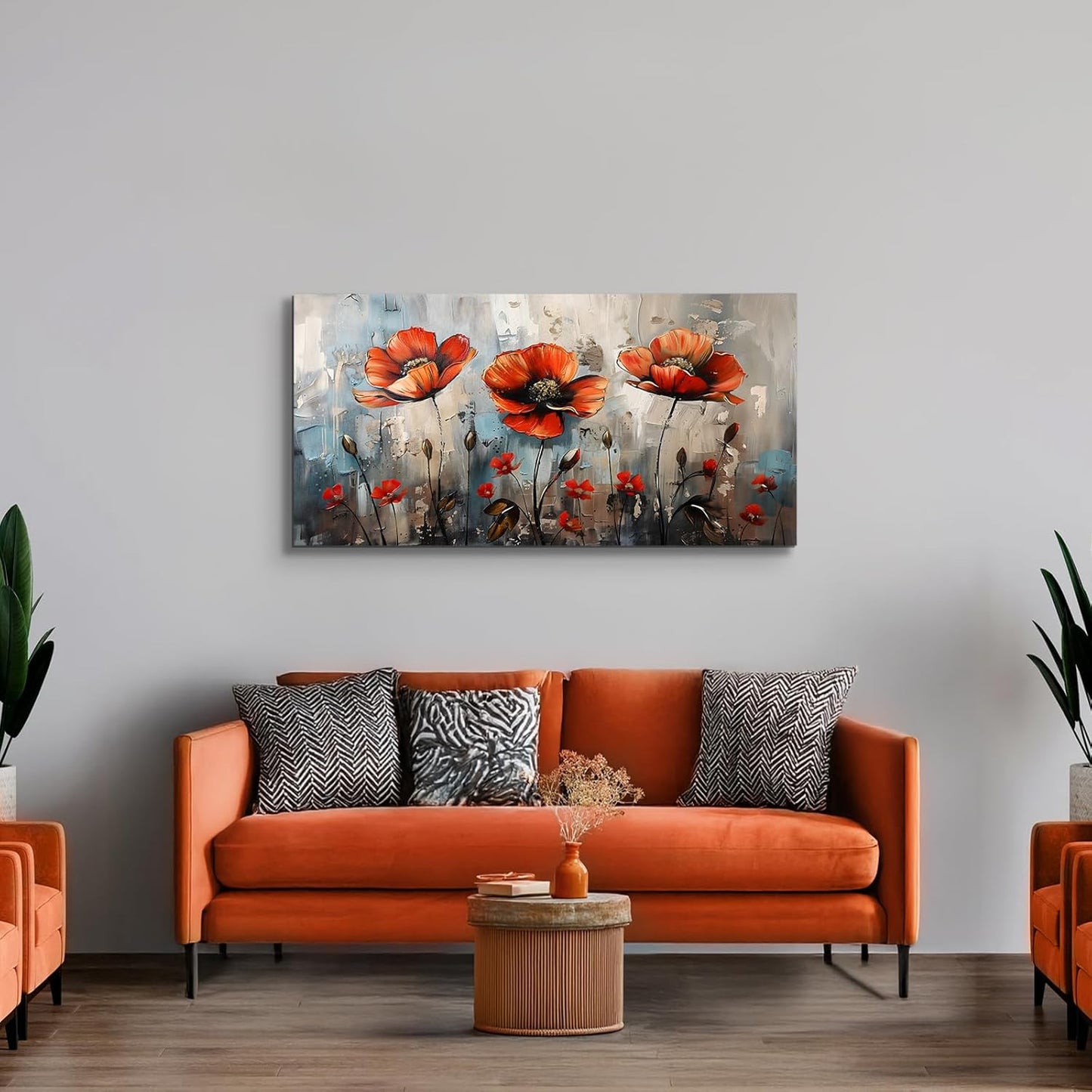 **SERIMINO Large Floral Botanical Canvas Wall Art - Vibrant Red Flowers for Living Room & Home Decor | 20" x 40"**