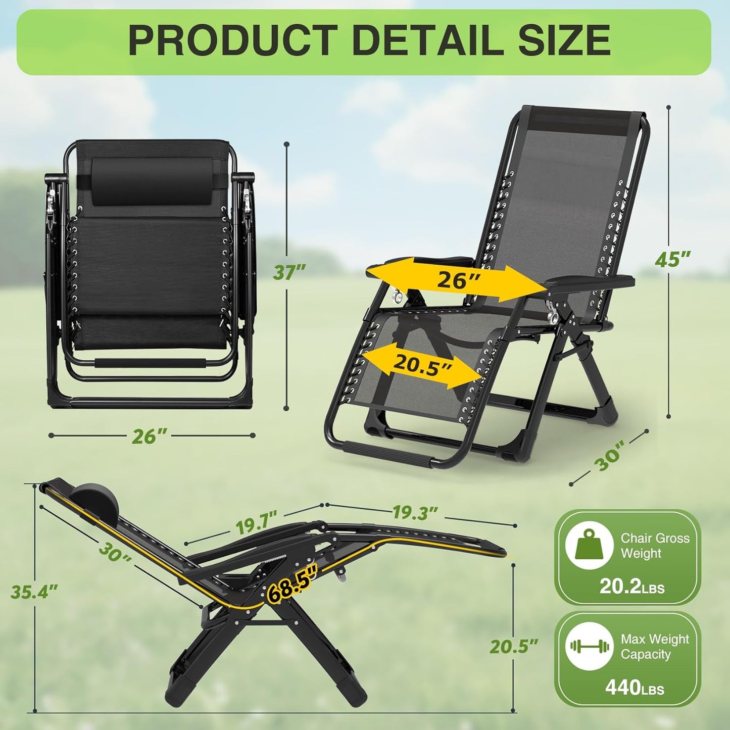 Suteck Zero Gravity Chairs - Set of 2 Reclining Lounge Chairs with Removable Cushions & Cup Holders