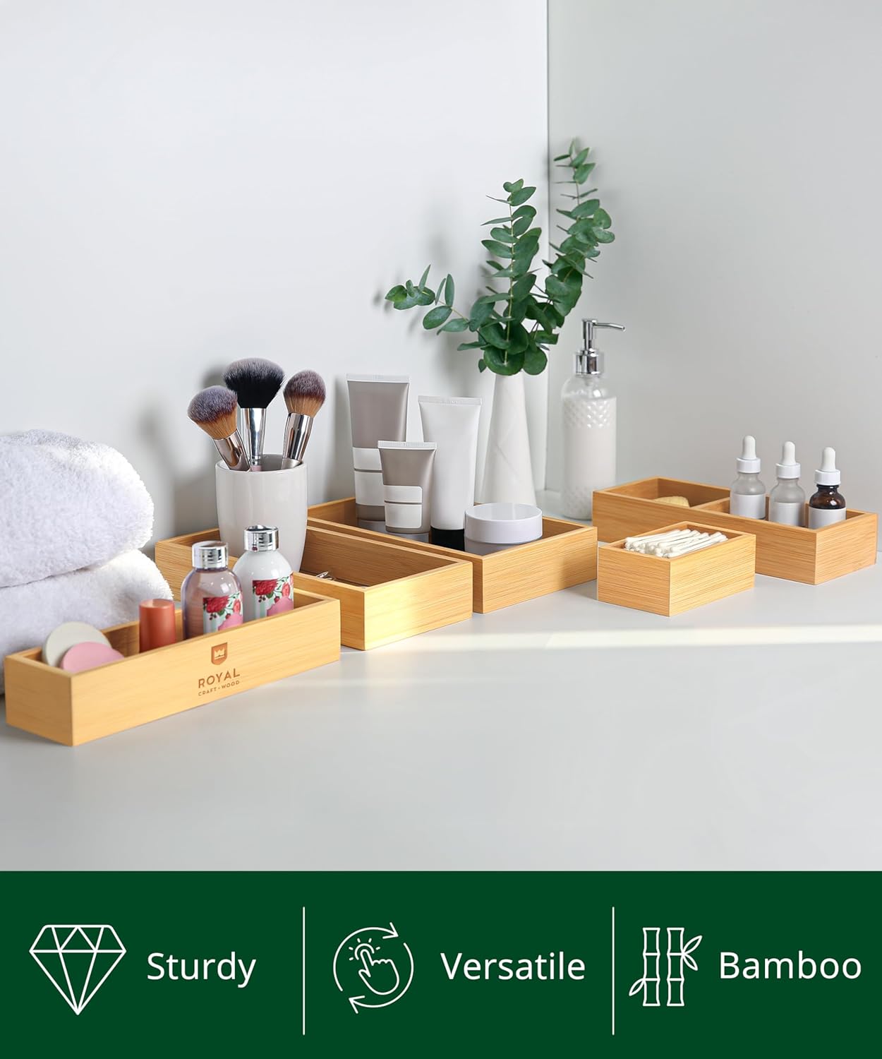 Royal Craft Wood 5-Piece Bamboo Drawer Organizer Set - Versatile Storage Trays for Kitchen, Bathroom & Office