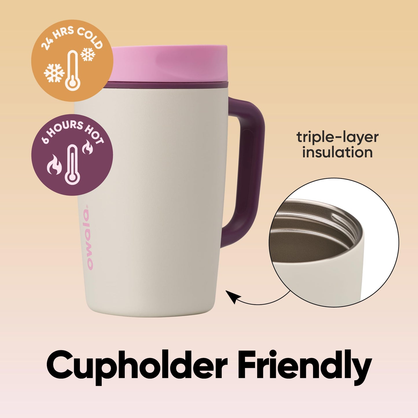 Owala SmoothSip Slider Stainless Steel Insulated Travel Mug with Handle, 100% Leak Proof, For Hot and Cold Drinks, Travel Friendly with Sliding Lock Lid, 12oz, BPA Free, Leak Proof, Daybreak