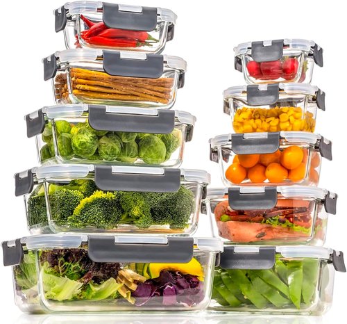 Coccot Glass Food Storage Containers - Airtight Meal Prep Set | 20 Leak-Proof Containers, Microwave & Dishwasher Safe