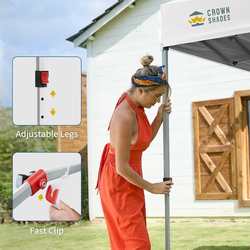 CROWN SHADES 10x10 Pop Up Canopy - Easy Setup Beach Tent with Side Wall & Carry Bag | White Outdoor Sun Shade for Events