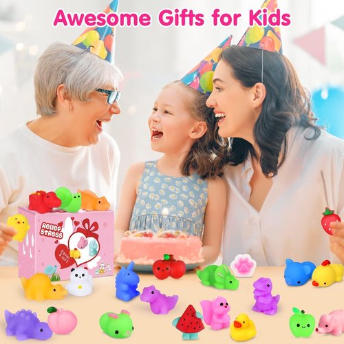 HINZER 130PCS Mochi Squishy Toys Party Favors Kids Kawaii Mini Squishies Animals Bulk Classroom Prizes Stress Relief Toy Christmas Stocking Stuffers Easter Egg Fillers Birthday Gifts Girls Boys Random