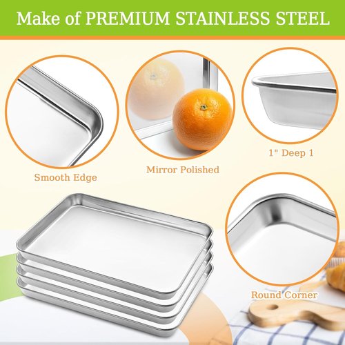 CEKEE Stainless Steel Baking Sheet Pan Set - 4 Heavy-Duty Cookie Sheets, Warp Resistant - 9.3 x 6.9 x 0.98 Inch