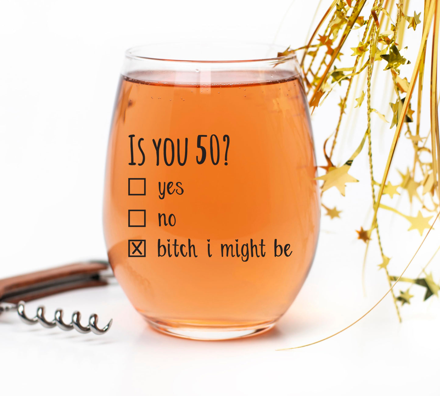 Gelid 50th Birthday Gifts for Women and Men Wine Glass - Funny Is You 50 Gift Idea for Mom Dad Husband Wife – 50 Year Old Party Supplies Decorations for Him, Her - 15oz