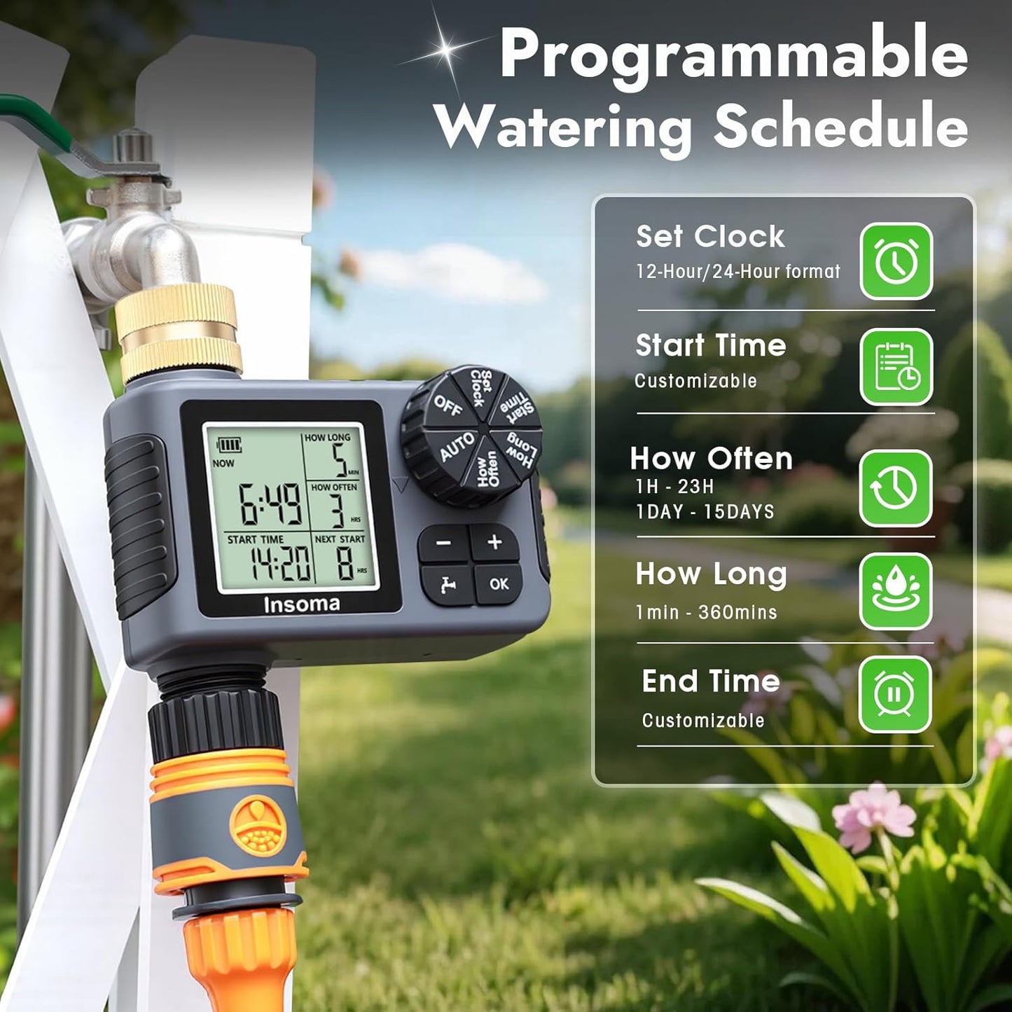 Sprinkler Timer - Brass Inlet & Outlet | Auto/Manual/Rain Delay Modes for Easy Garden Watering