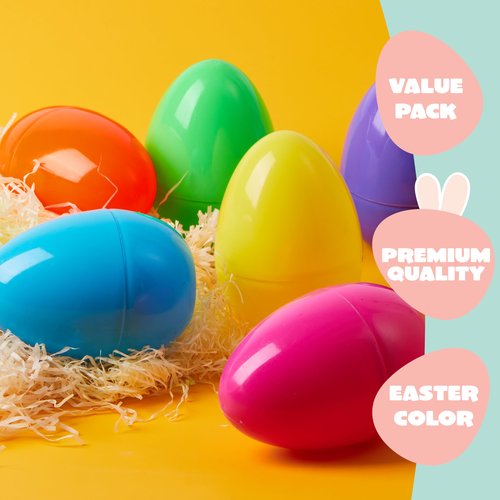 JOYIN 12 Pcs Large Plastic Easter Eggs, 6 Inches Colorful Jumbo Eggs Fillable for Easter Themed Hunt Basket Stuffers Fillers Filling Treats Party Favor Classroom Prize Supplies