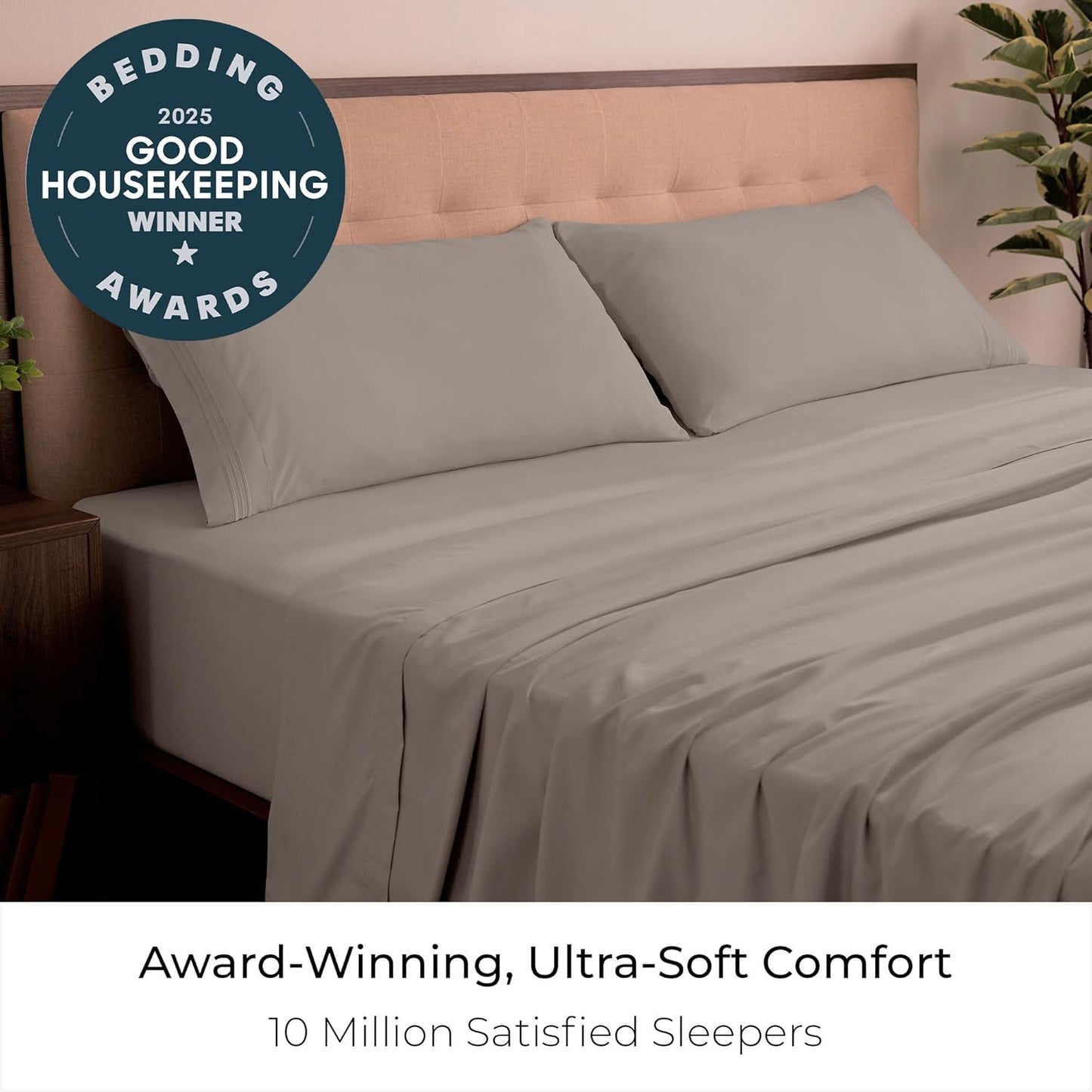Mellanni California King Sheets Set - 4 PC Hotel Luxury Bedding | Extra Soft, Cooling, Wrinkle-Resistant (Tan)