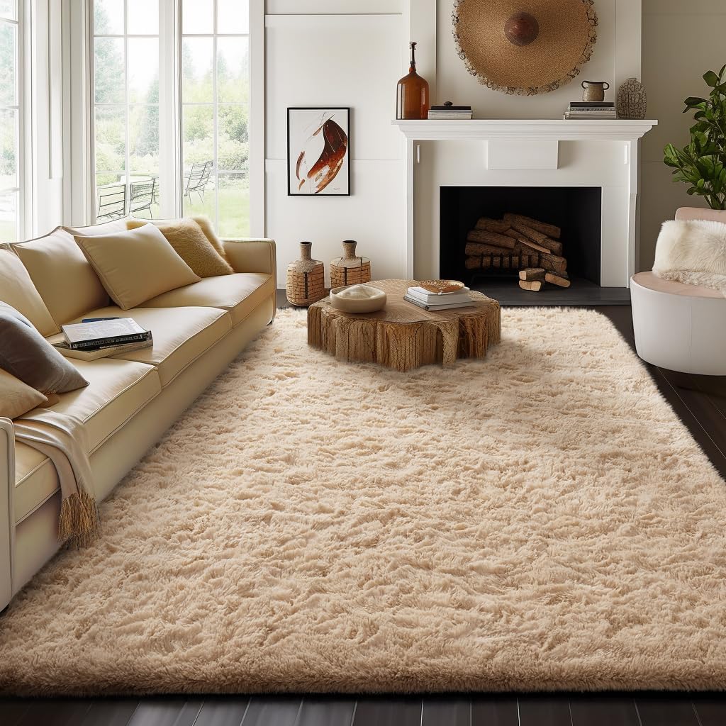 Ophanie 8x10 Beige Area Rug - Soft Shaggy Carpet for Living Room & Nursery Decor