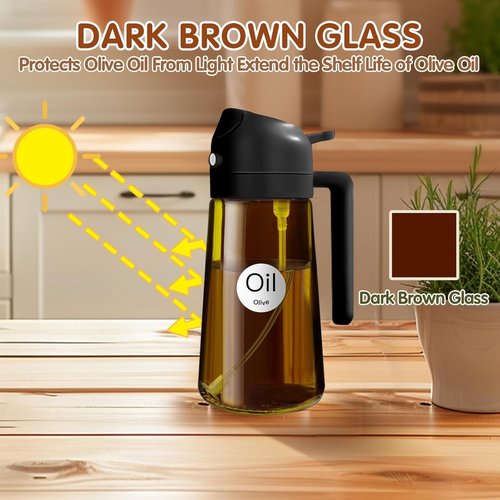 Glass Olive Oil Sprayer by [Brand Name] - 2-in-1 Dispenser for Cooking, Air Fryer, BBQ | 16oz Black