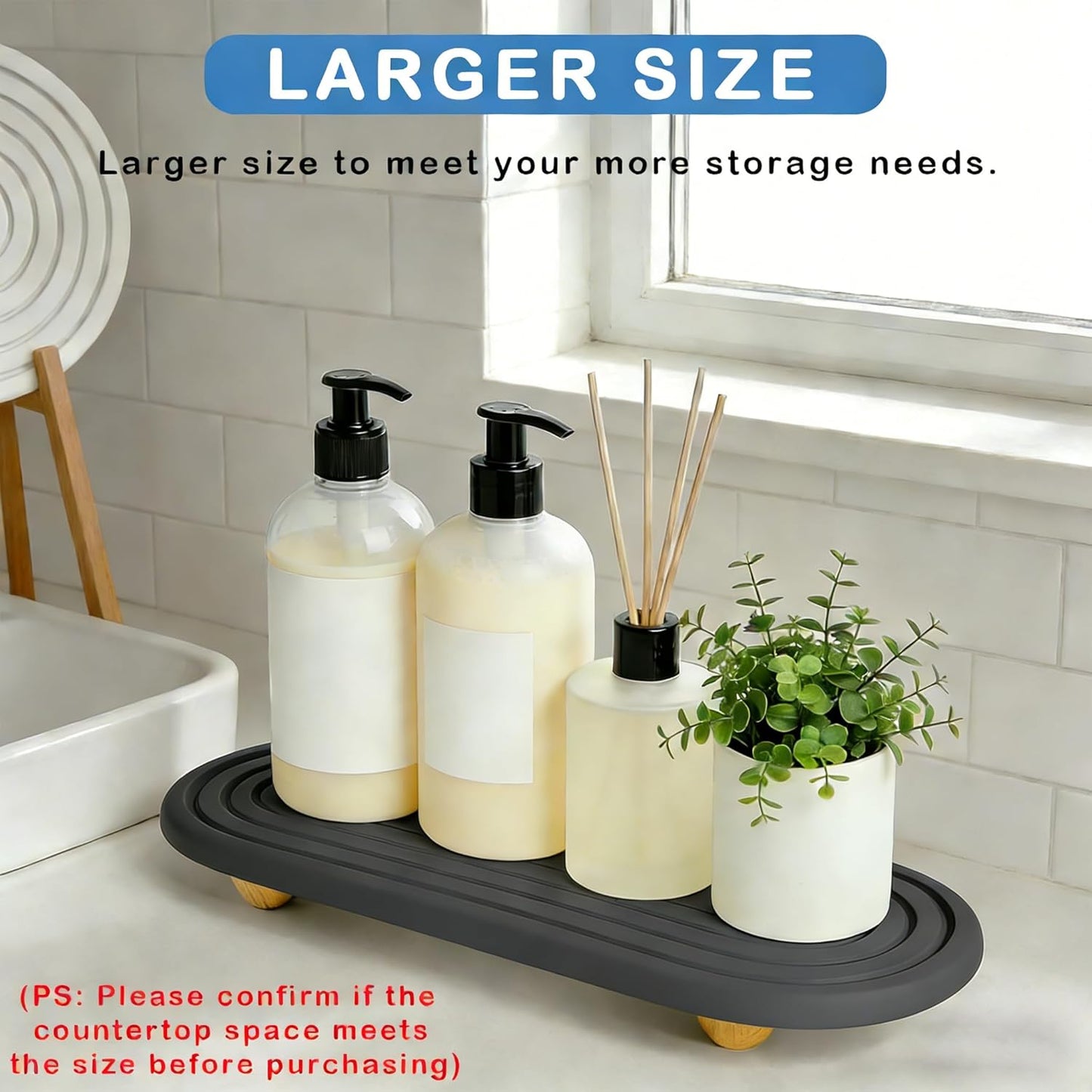 Skiennix Instant Dry Sink Tray - Anti-Slip Stone Caddy for Kitchen & Bathroom | Durable Dark Gray Design