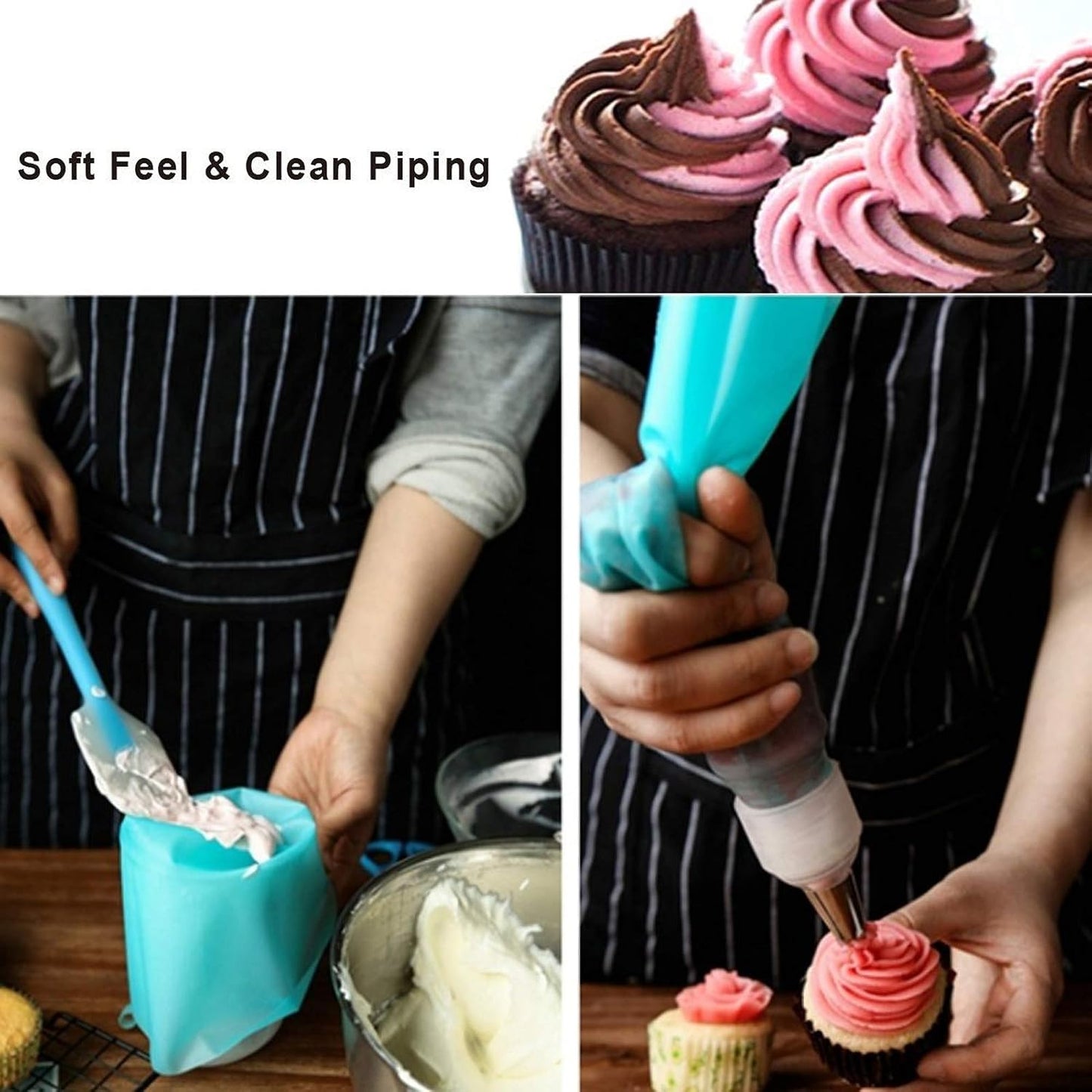 Weetiee Silicone Pastry Bags - Reusable Icing Piping Bags for Cake Decorating - 3 Sizes (12", 14", 16") - 6 Pack with Bonus Couplers