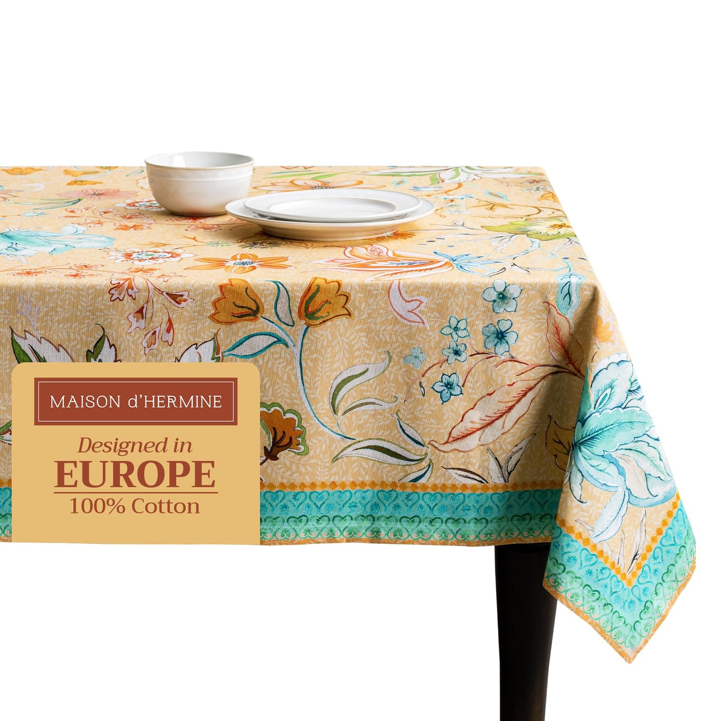 Maison d' Hermine Table Cloth Rectangle Table 100% Cotton 54 x 72 Inches Tablecloth Reusable Decorative for Dining Kitchen Room Farmhouse Home Gifts for Mothers day Spring Summer - Luxury Loft - Peach