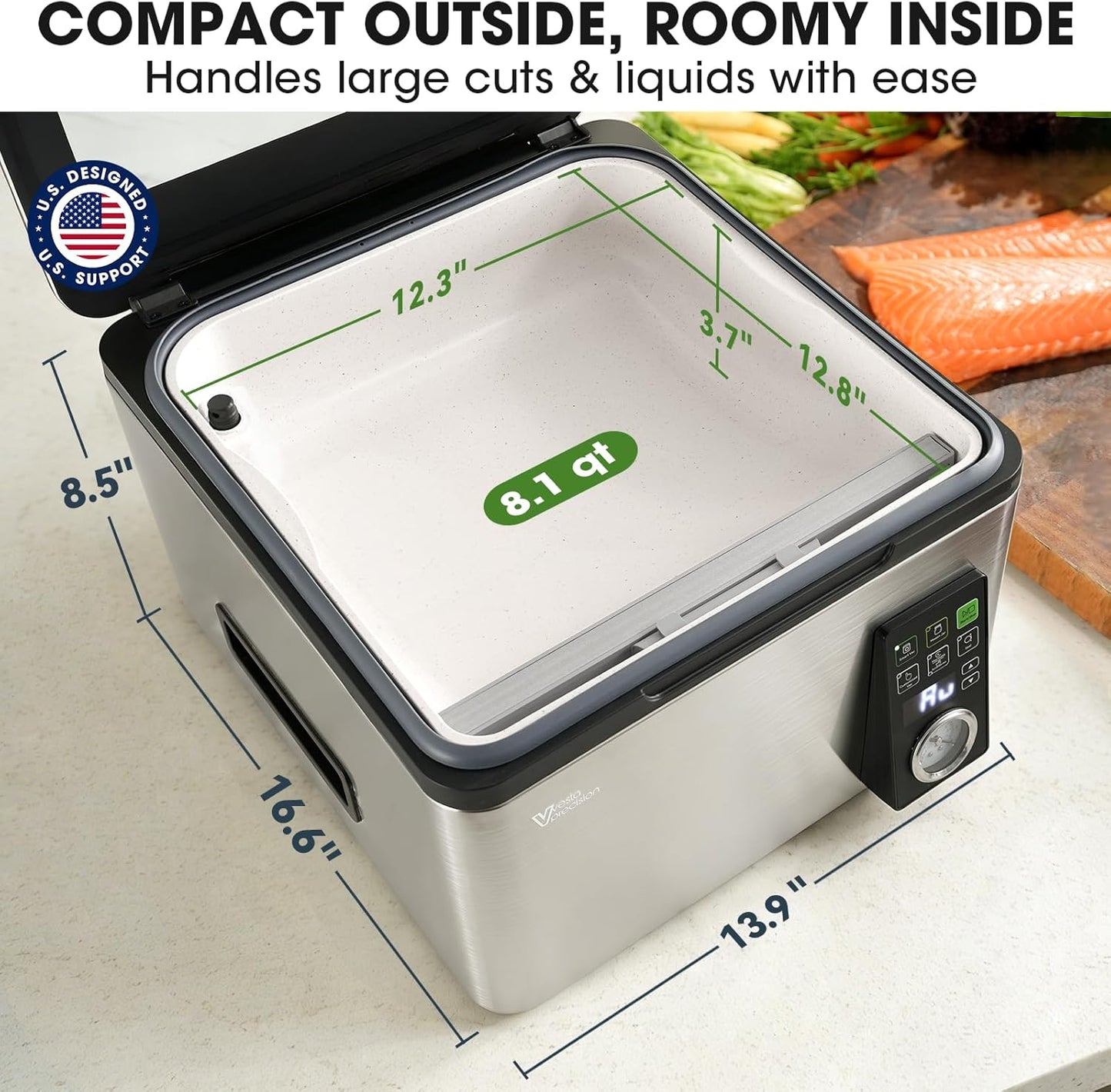 Vesta Precision 12” Chamber Vacuum Sealer - Smart Auto Vacuum Time & Easy-Clean System for Liquids, Meats & Mason Jars | V553