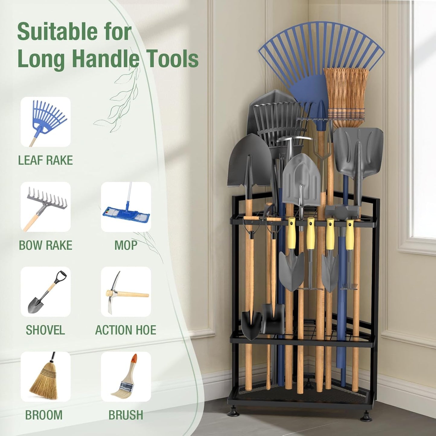 Metal Garden Tool Organizer by [Brand Name] - Heavy Duty Storage Rack for Long-Handled Tools | Corner Design