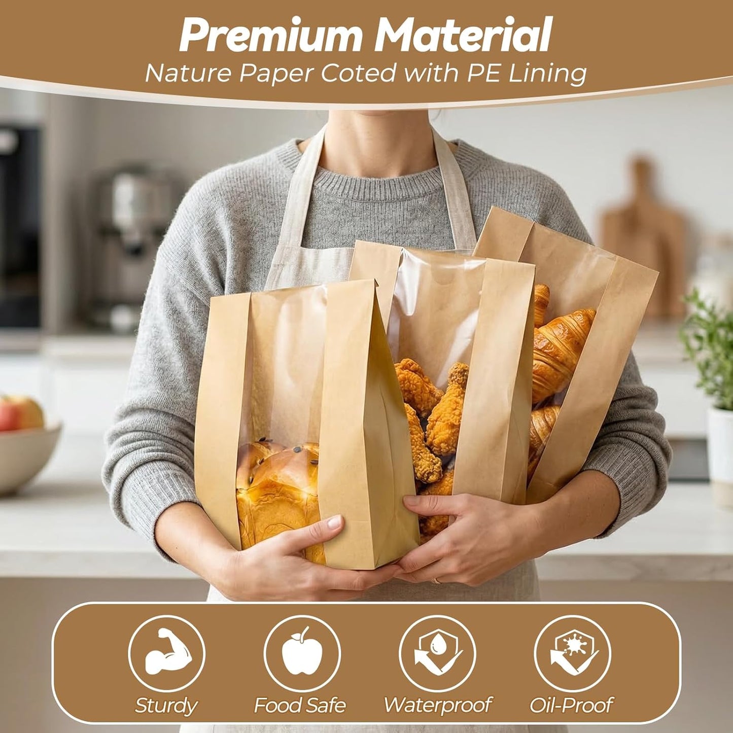 Tripho Bread Bags - 100 Pcs Clear Window Sourdough Storage Bags with 120 Stickers | Ideal for Cookies & Snacks