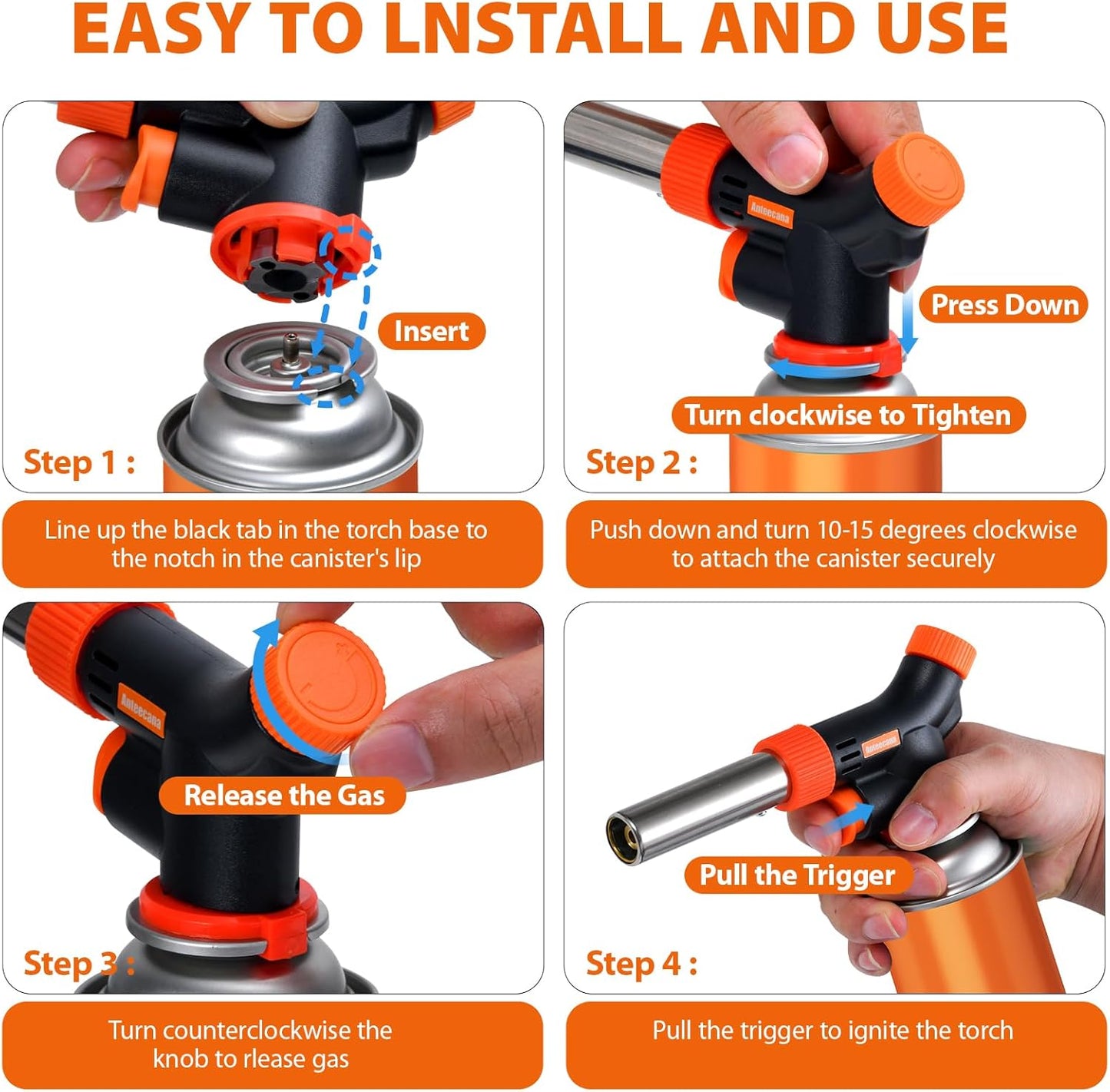 Professional Culinary Kitchen Cooking Torch - Adjustable Flame Butane Torch for Cooking | Versatile & Easy to Use