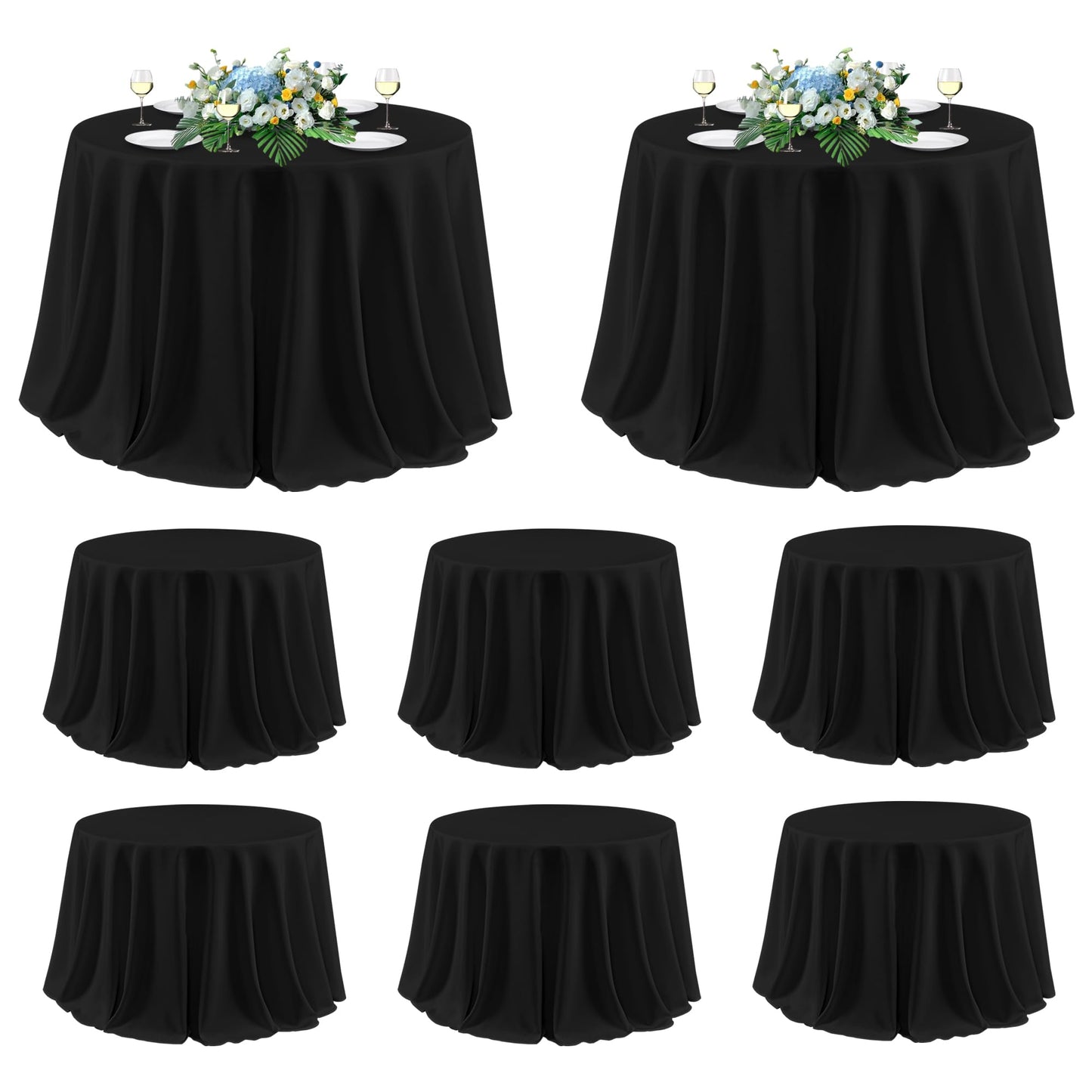 sancua 120 Inch Round Tablecloth Black, 8 Pack - Circle Polyester Fabric Table Cloth for Wedding Party Reception Banquet Birthday, Washable Formal Table Cover (Fit 48-96 Inch Tables)