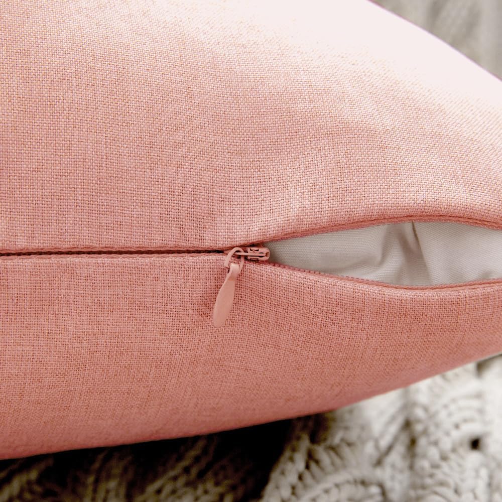 MIULEE Decorative Outdoor Throw Pillow Covers - Waterproof Faux Linen Cushion Cases | 18x18 Inch Light Pink (Pack of 2)