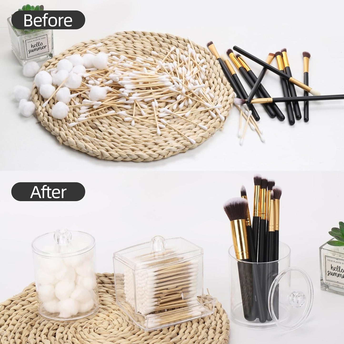 Tbestmax Cotton Swab Dispenser - Clear Plastic Apothecary Jar Organizer | 10/12 oz for Bathroom Storage