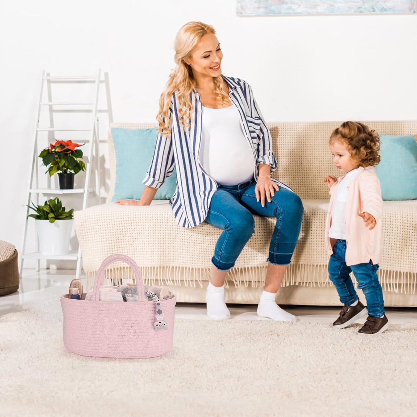 Skiennix Baby Diaper Caddy Organizer - Portable Storage Bin for Nursery | Pink Tote for Changing Table & Travel