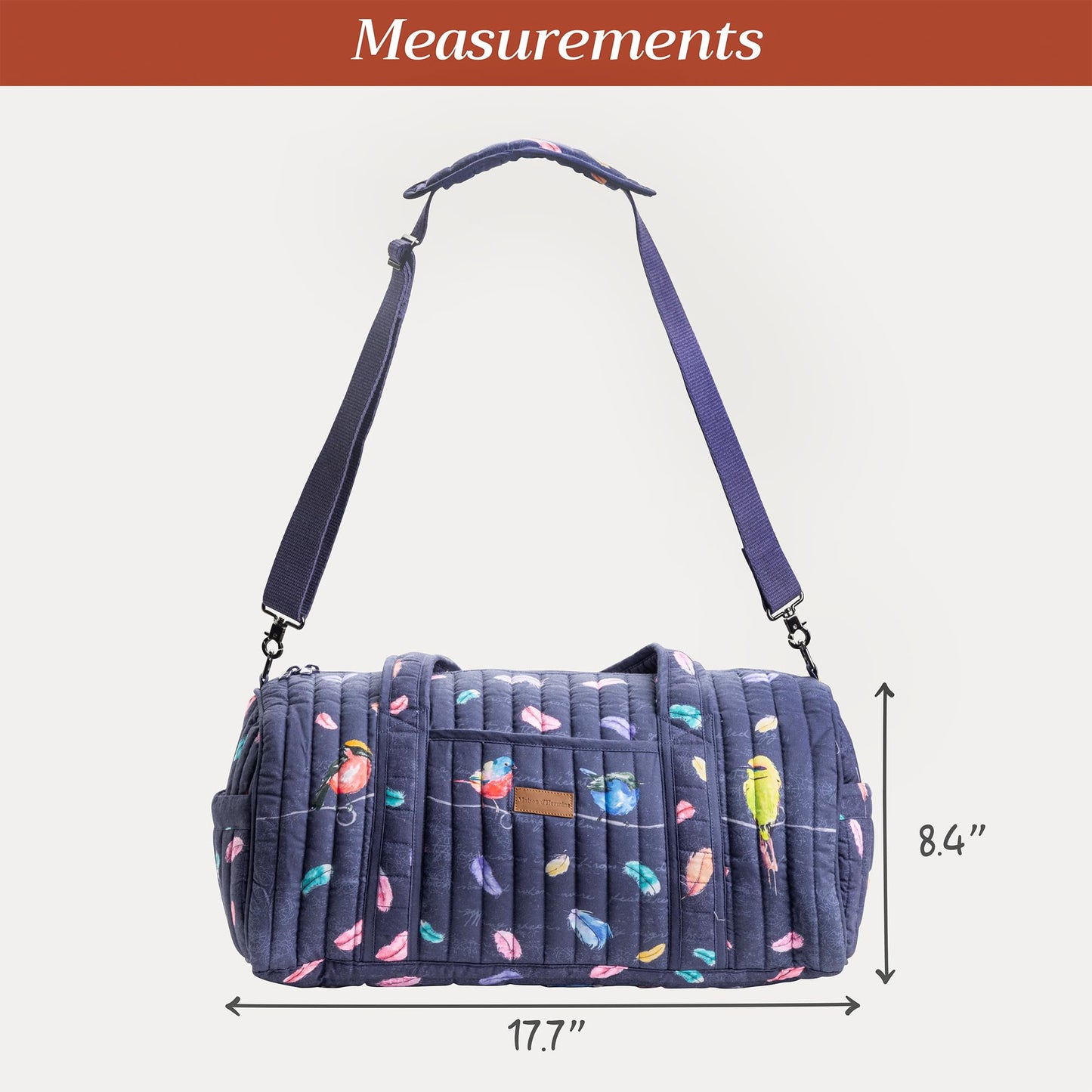 Maison d' Hermine Weekend Duffel Bags for Women Cotton Quilted Overnight Luggage Weekend Bag for Men Gym Sports Gifts Travel Business Travellers Trip Mothers Day Gifts -Birdies on Wire - Navy