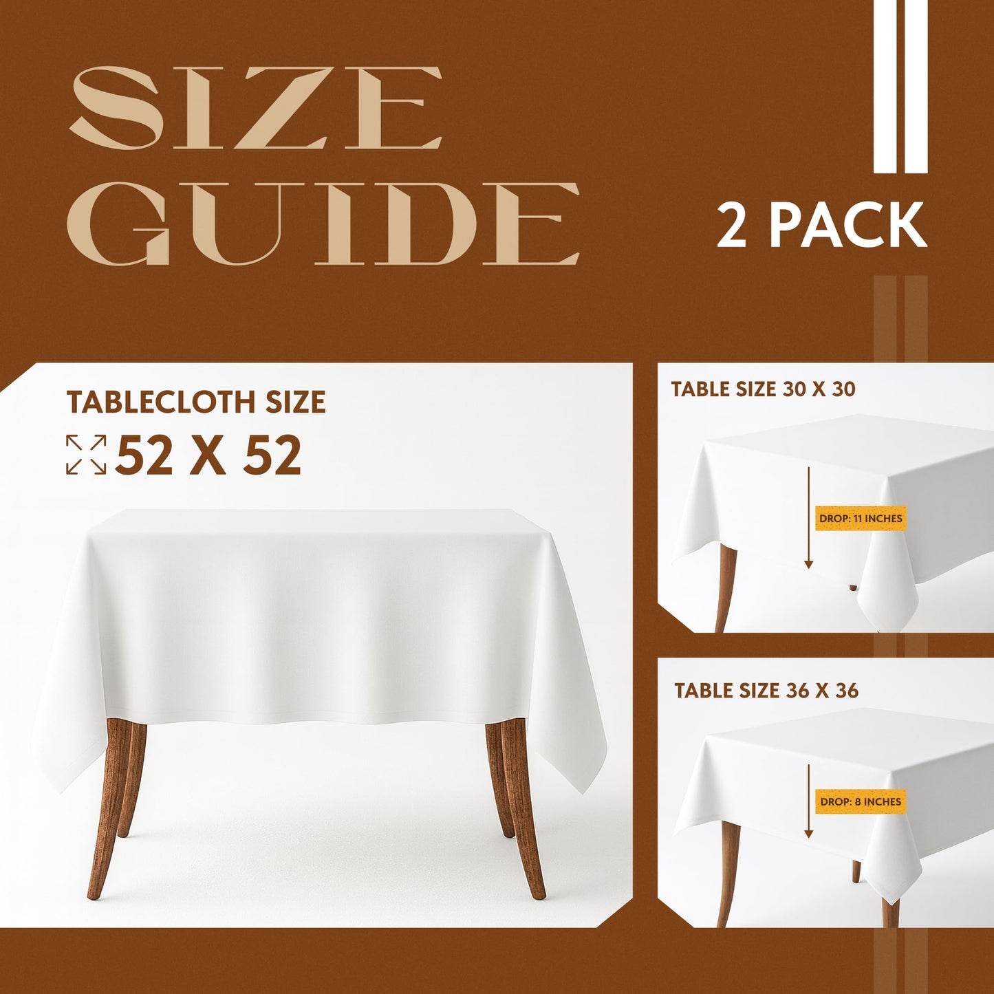 White Square Tablecloth 52x52 Inch, 200GSM - Set of 2 Extra Soft Square Tablecloths - Stain and Wrinkle-Resistant, Machine Washable, Card Table Tablecloth Square for Any Occasion, Premium Quality