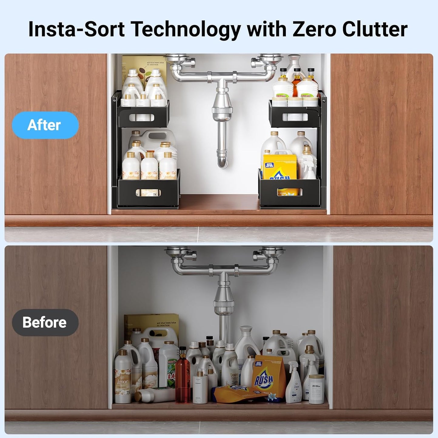 TISTAYA Under Sink Organizer - Metal Slide-Out Cabinet Storage for Kitchen & Bathroom | Black
