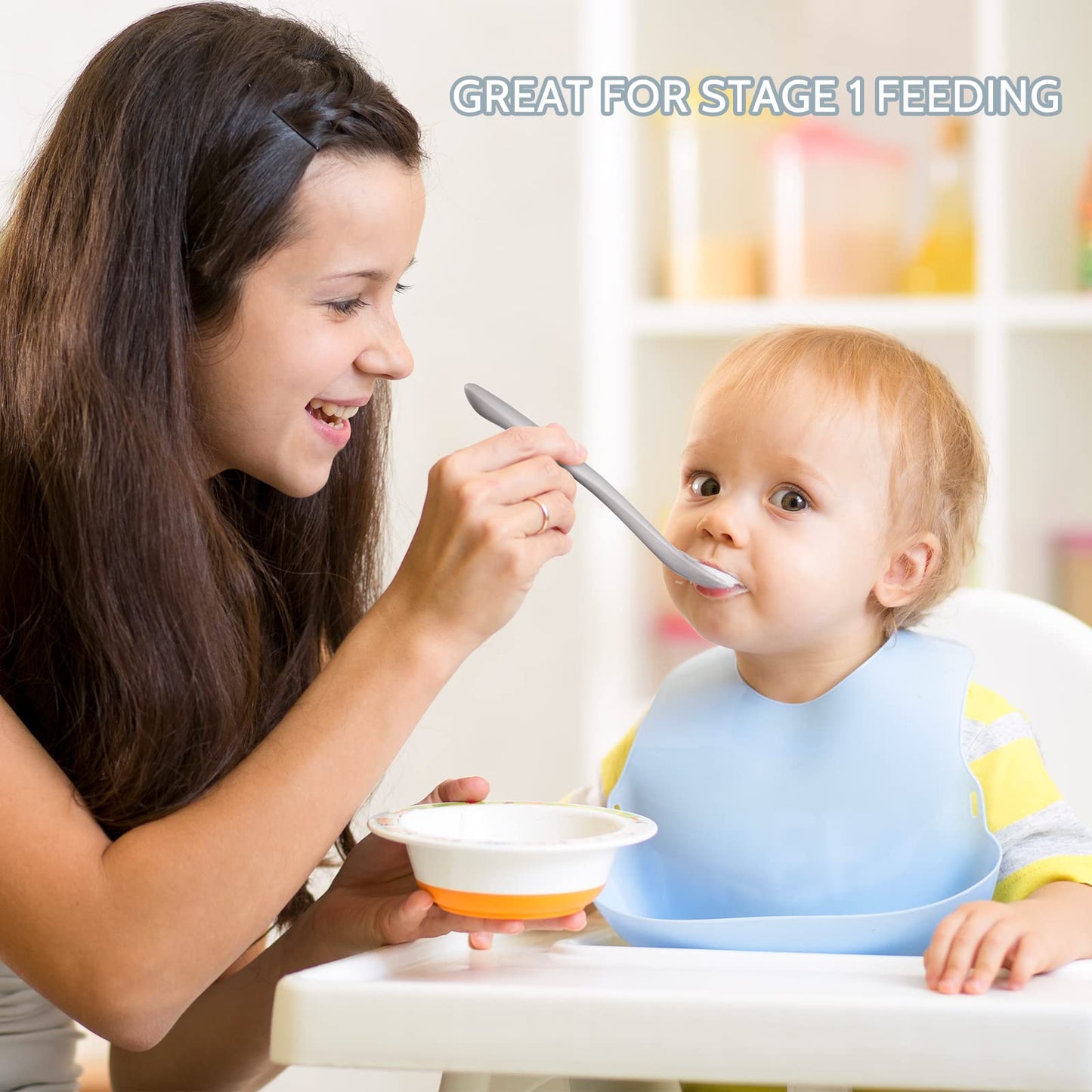 Silicone Baby Feeding Spoons, First Stage Baby Infant Spoons, Soft-Tip Easy on Gums I Training Spoon Self Feeding, Dishwasher & Boil-proof, 6 Pack