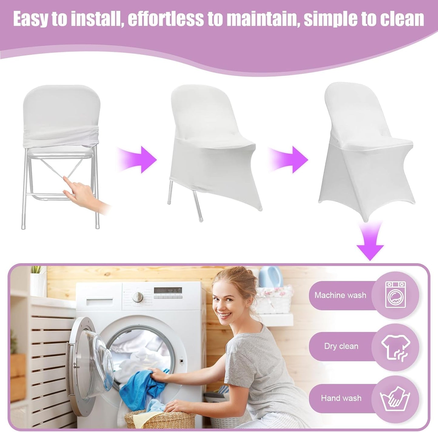 Skiennix Stretch Spandex Folding Chair Covers - 30 PCS Machine Washable White | Durable & Rip-Resistant for Events
