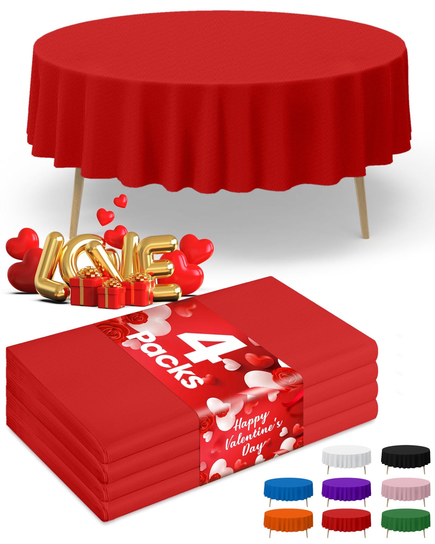 Niuara Red Plastic Table Cloth - 4 Pack 84" Round Disposable Tablecloths for Round Tables, Table Cover for Valentines, Holiday Parties & Gatherings