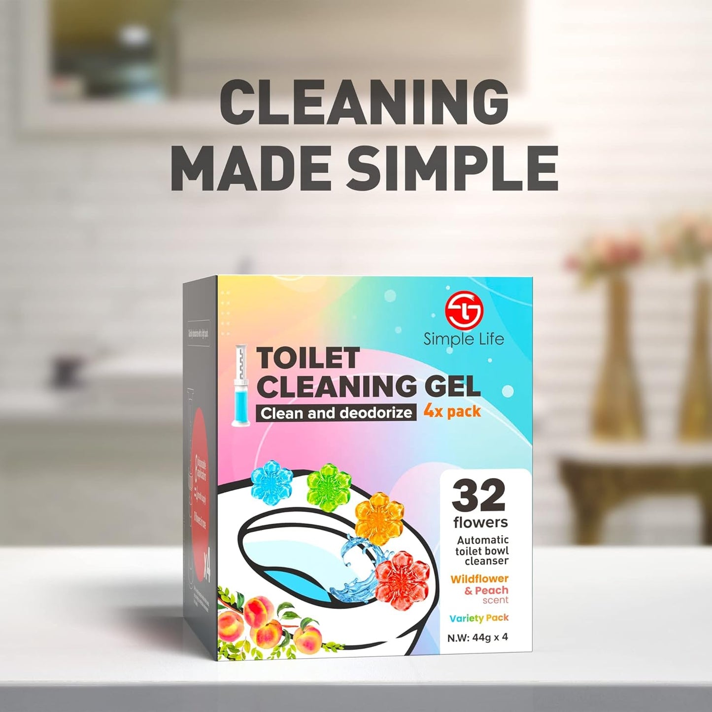 Simple Life Toilet Gel Stamp - Fresh Flower Scented Anti-Limescale Cleaner | 32 Stamps for Long-Lasting Freshness