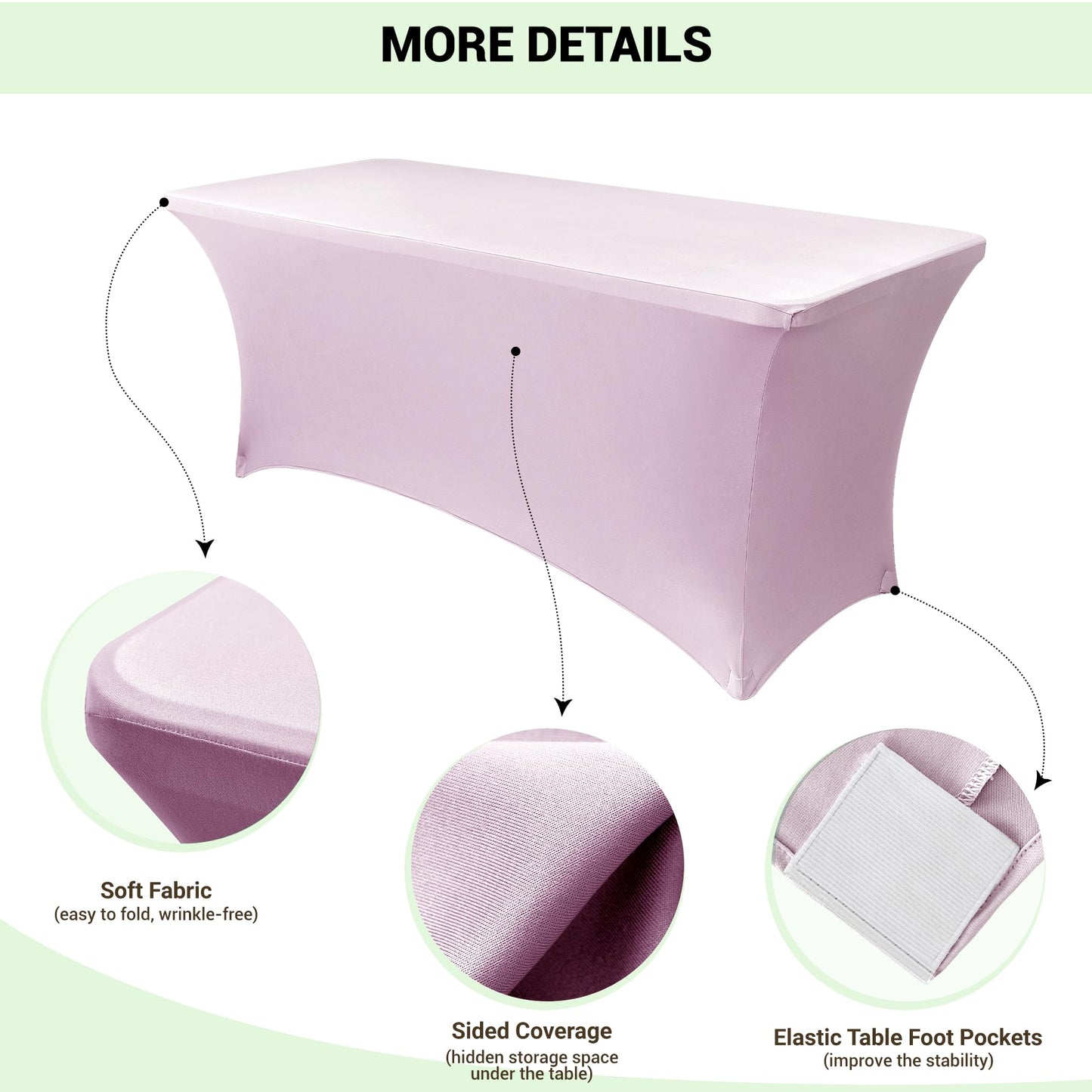 Obstal 8Ft Stretch Spandex Table Cover for Standard Folding Tables - 2 Pack Universal Rectangular Fitted Tablecloth for Party, Banquet, Events, Trade Show (Light Pink, 96L x 30W x 30H Inches)