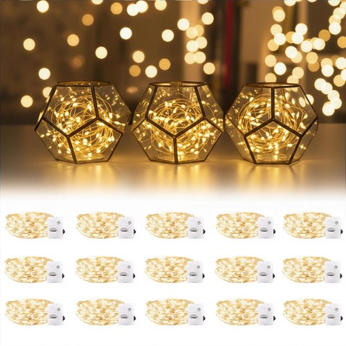 DomeStar 15 Pack Fairy Lights Battery Operated, 7Ft 20 LED Waterproof String Lights Wire Firefly Starry Moon Light for DIY Mason Jars Party Centerpiece Table Valentine's Day Decorations Tree Ornament
