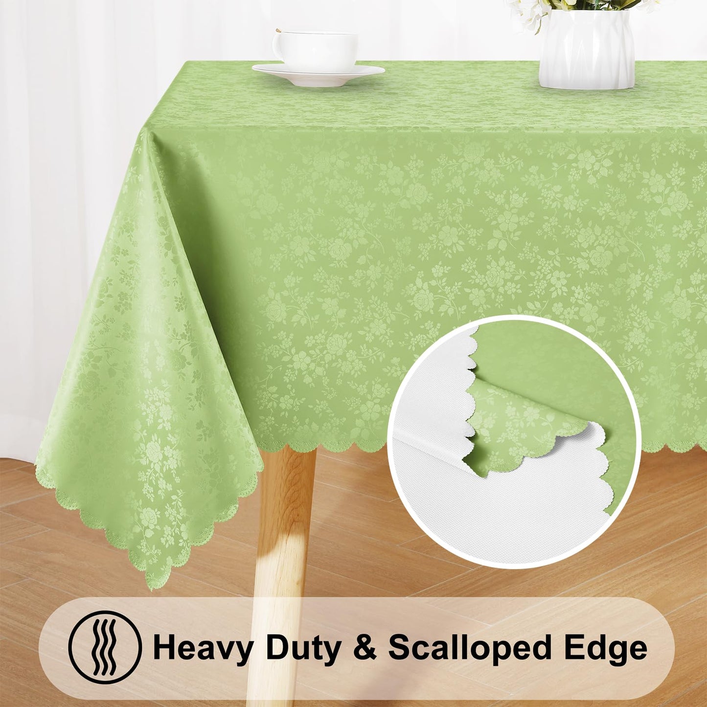 Smiry Rectangle Table Cloth, Waterproof Heavy Duty Vinyl Tablecloths, Wipeable Washable Table Cover for Kitchen and Dining Room (Sage Green, 52" X 70")
