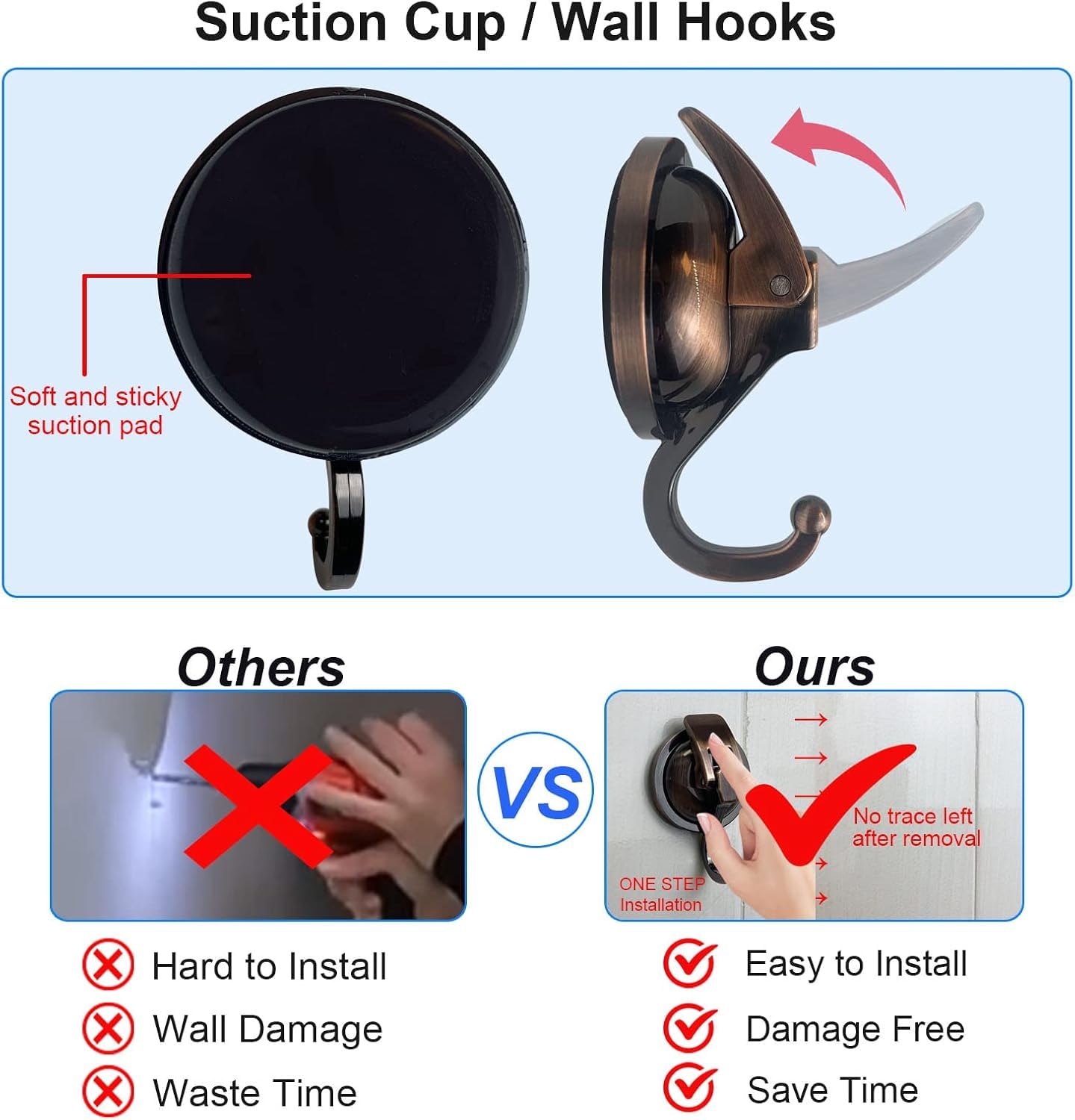 Aby coolswi Heavy Duty Vacuum Suction Cup Hooks for Kitchen，Bathroom and Restroom, Easy to Install and Remove, No Hole Punched, Super Suction Wreath Hanger for Decorations (2, Black)