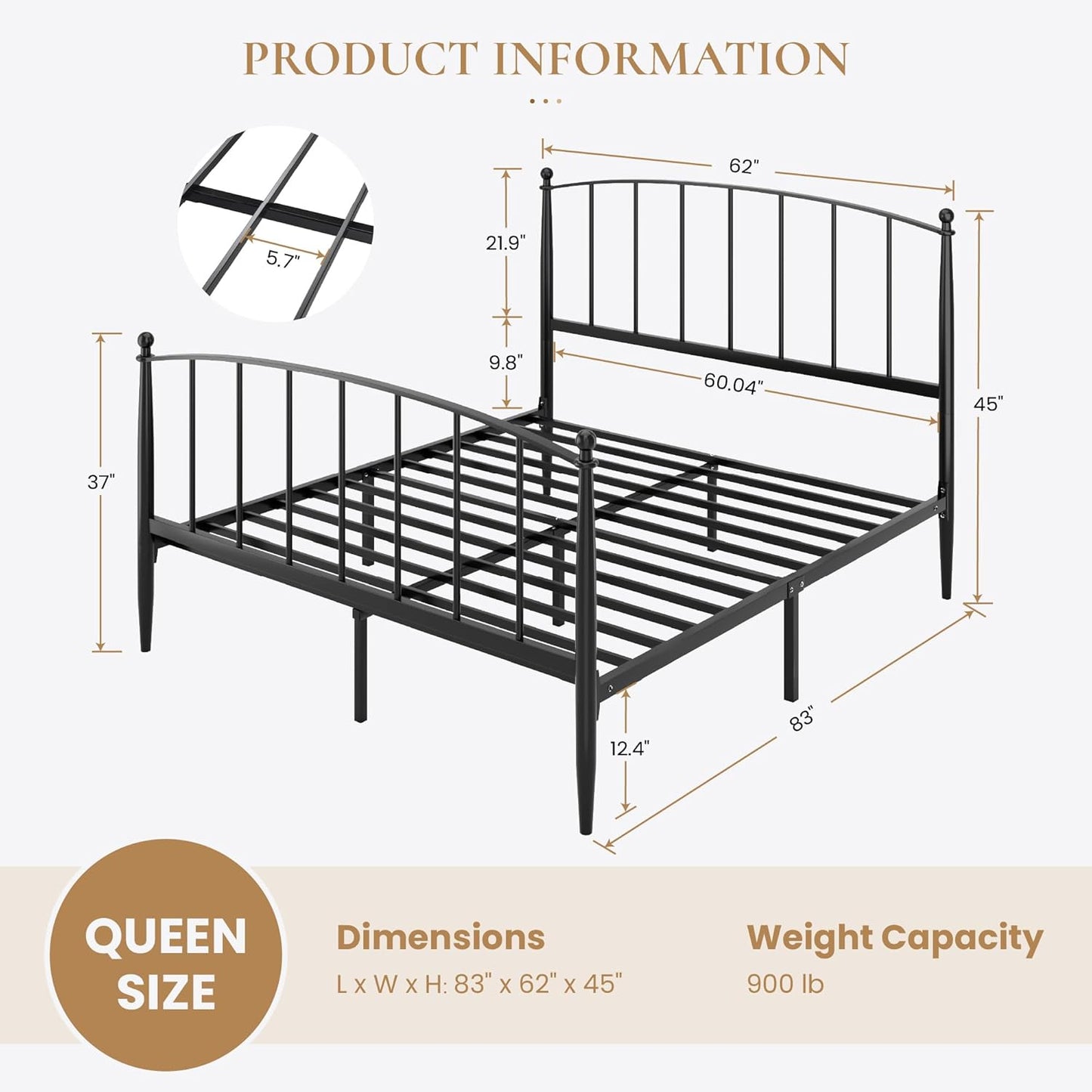 SHA CERLIN Queen Bed Frame - Victorian Style Metal Platform Bed with Iron Headboard & Footboard, Black