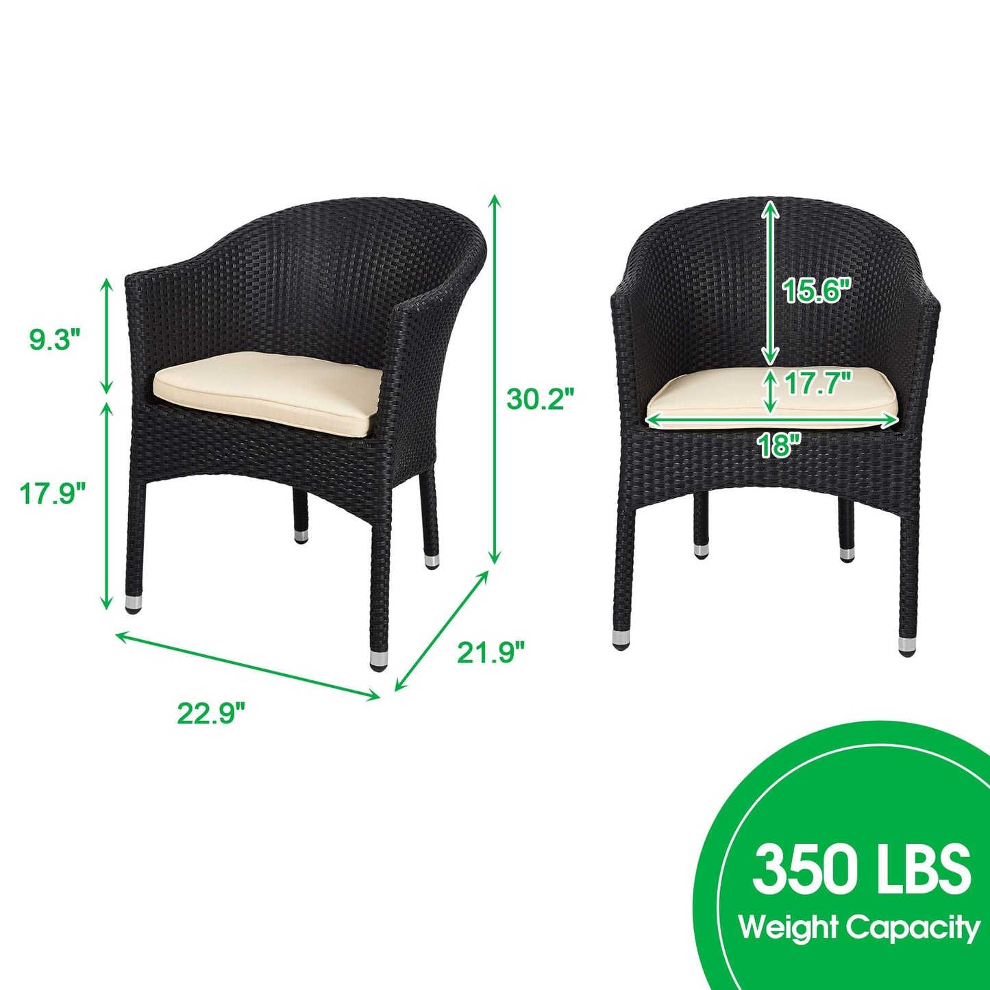 TRY & DO Patio Outdoor Rattan Wicker Dining Chair with Removable Soft Cushion, Indoor Outdoor Rattan Dining Chair for Garden, Balcony, All-Weather Armchair, No Assembly Required, 1 PC(Black)