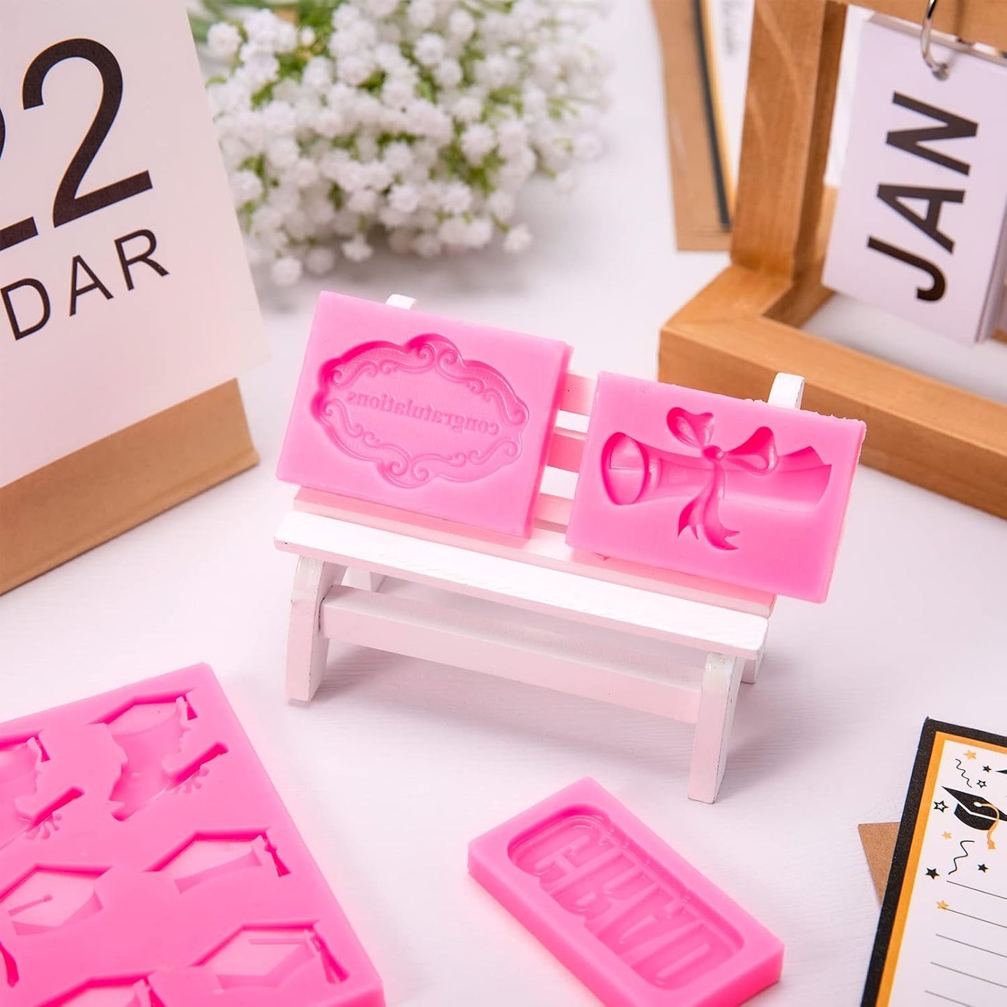 Whaline Graduation Mini Fondant Molds - 4 Pack Silicone Caps & Diplomas for Cake Toppers | Perfect for Parties