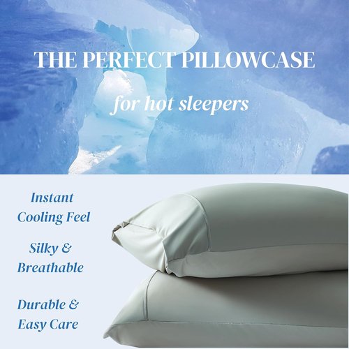 Beckham Hotel Collection Cooling Pillowcases - Silky Soft & Breathable | Standard/Queen Size Set of 2, Aqua Gray