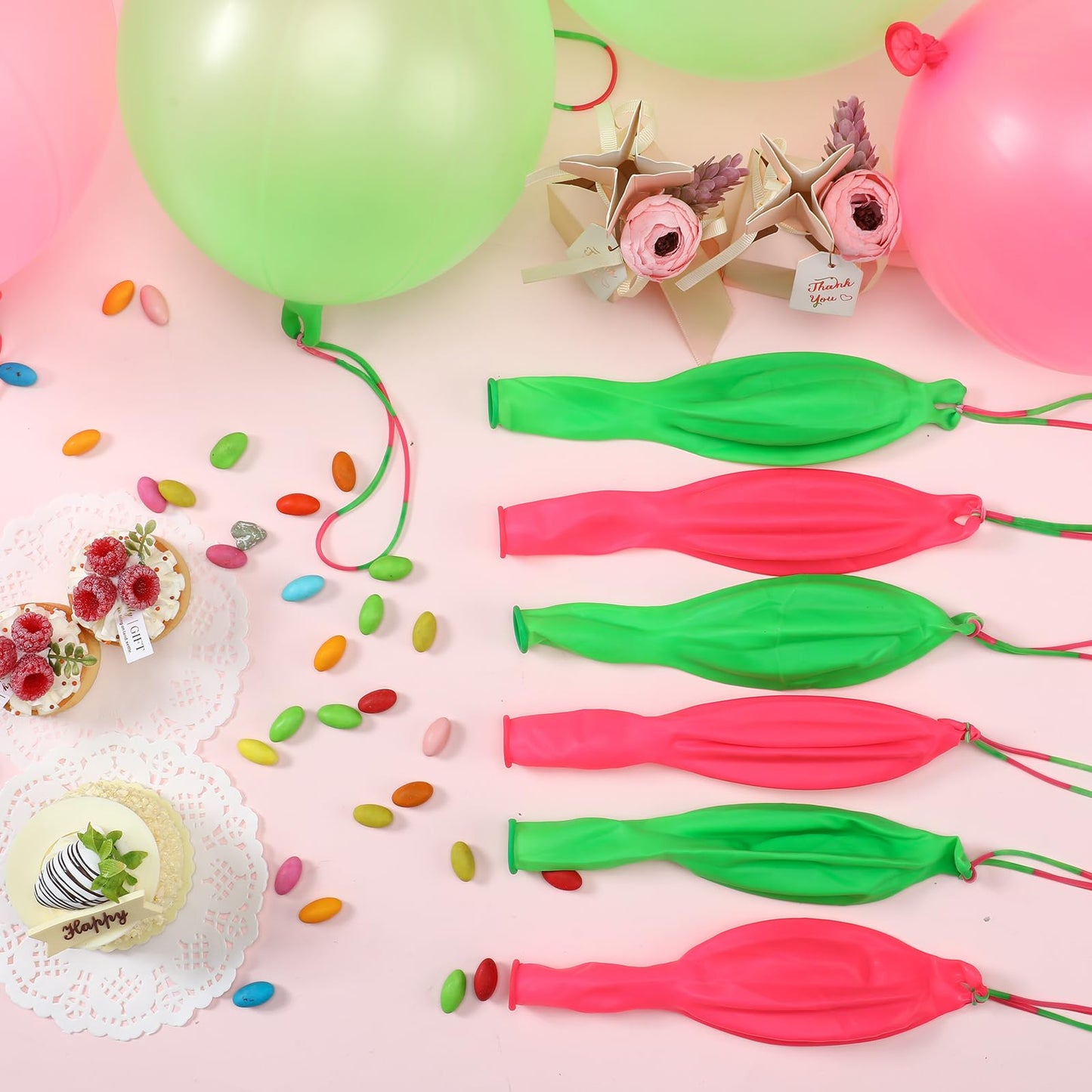 Charnoel 24 Pcs Pink and Green Gift Pink and Green Punch Balloons Bounce with Rubber Band Handle Witch Party Punching Balloons with Colored Rubber Band Handle for Birthday