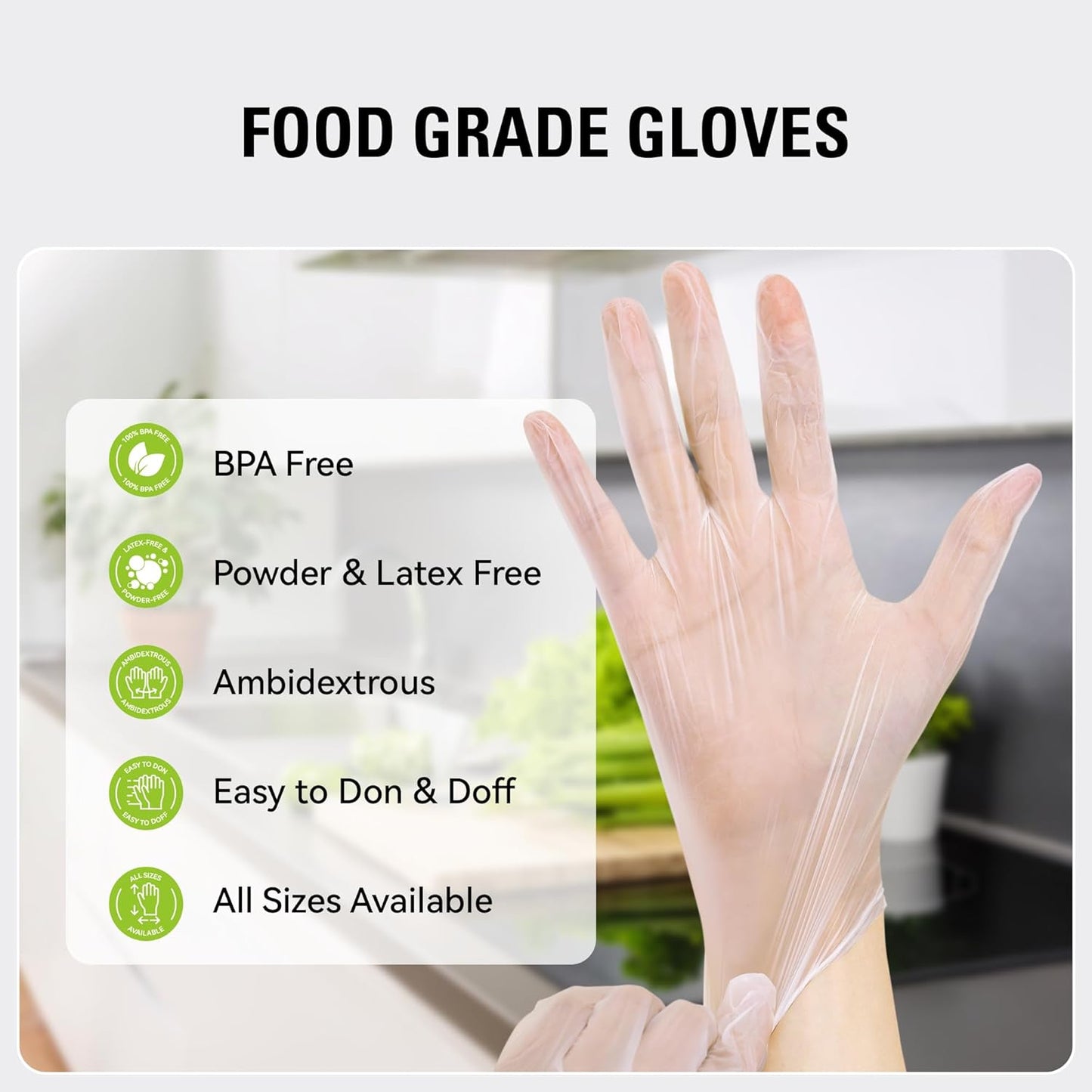 SWIFTLITE Disposable Vinyl Gloves - Food Safe, Latex-Free, Powder-Free Clear Cooking Gloves | 100 Count